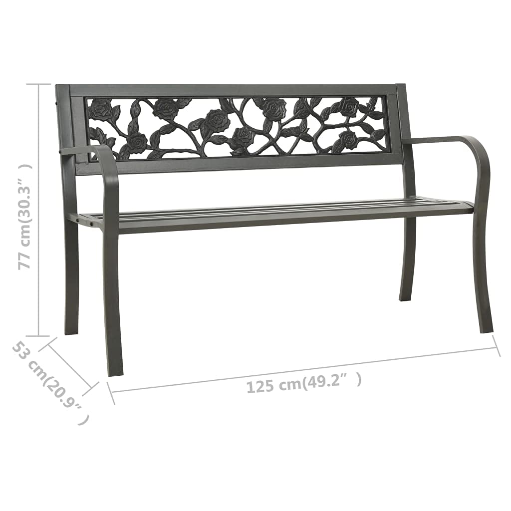 Rose-Patterned Plastic Backrest Garden Bench - 49.2