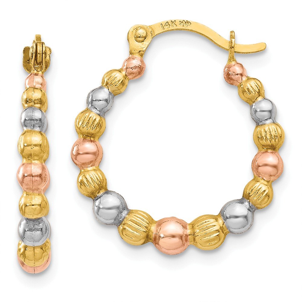 14K Gold & Rhodium Plated Beaded Hoop Earrings for Women - Elegant Rose and White Gold Jewelry for Everyday Wear, Parties, and Special Occasions