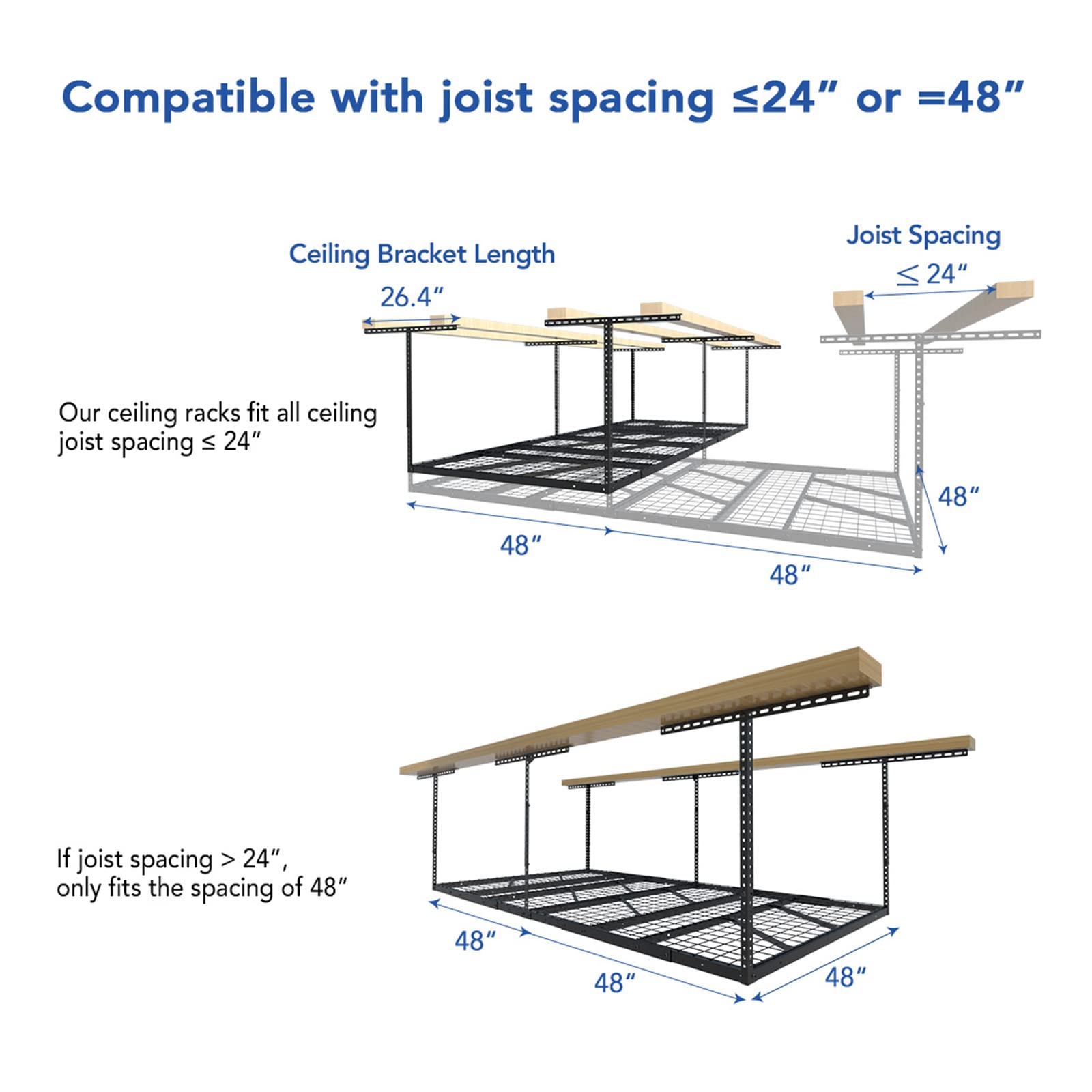 FLEXIMOUNTS Pro 4x8 Overhead Garage Storage Rack - Heavy Duty Adjustable Metal Ceiling Storage System, 800lbs Capacity, Black - Perfect for Garage Organization, Seasonal Decor & Sports Equipment Storage