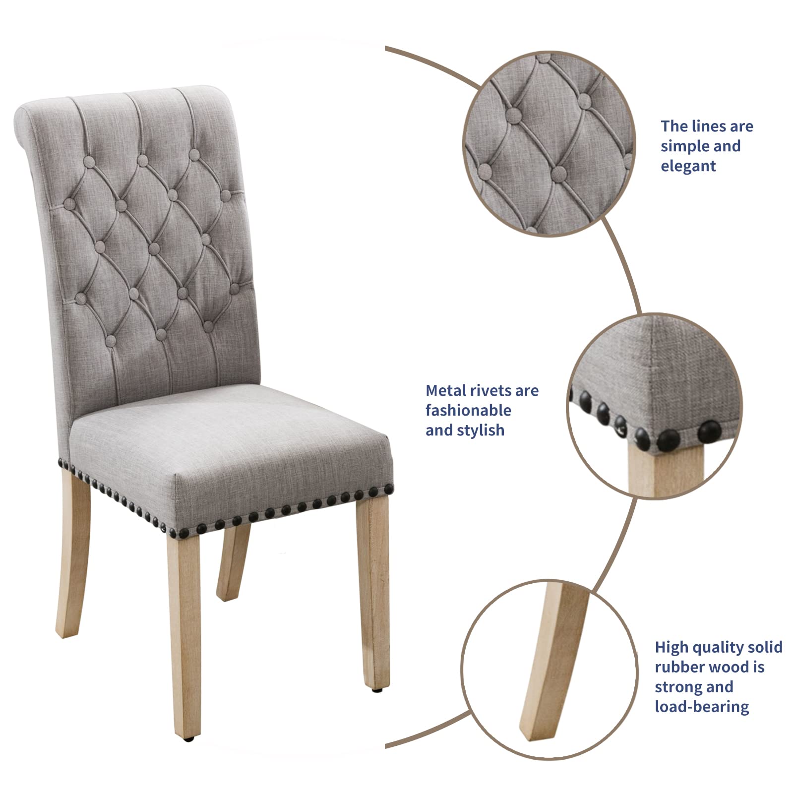 4-Piece Fabric Dining Chair Set - Tufted Upholstered High Back with Nailhead Trim & Solid Oak Wood Legs for Kitchen, Restaurant, Dining Room | Perfect for Home Decor, Family Gatherings & Commercial Use