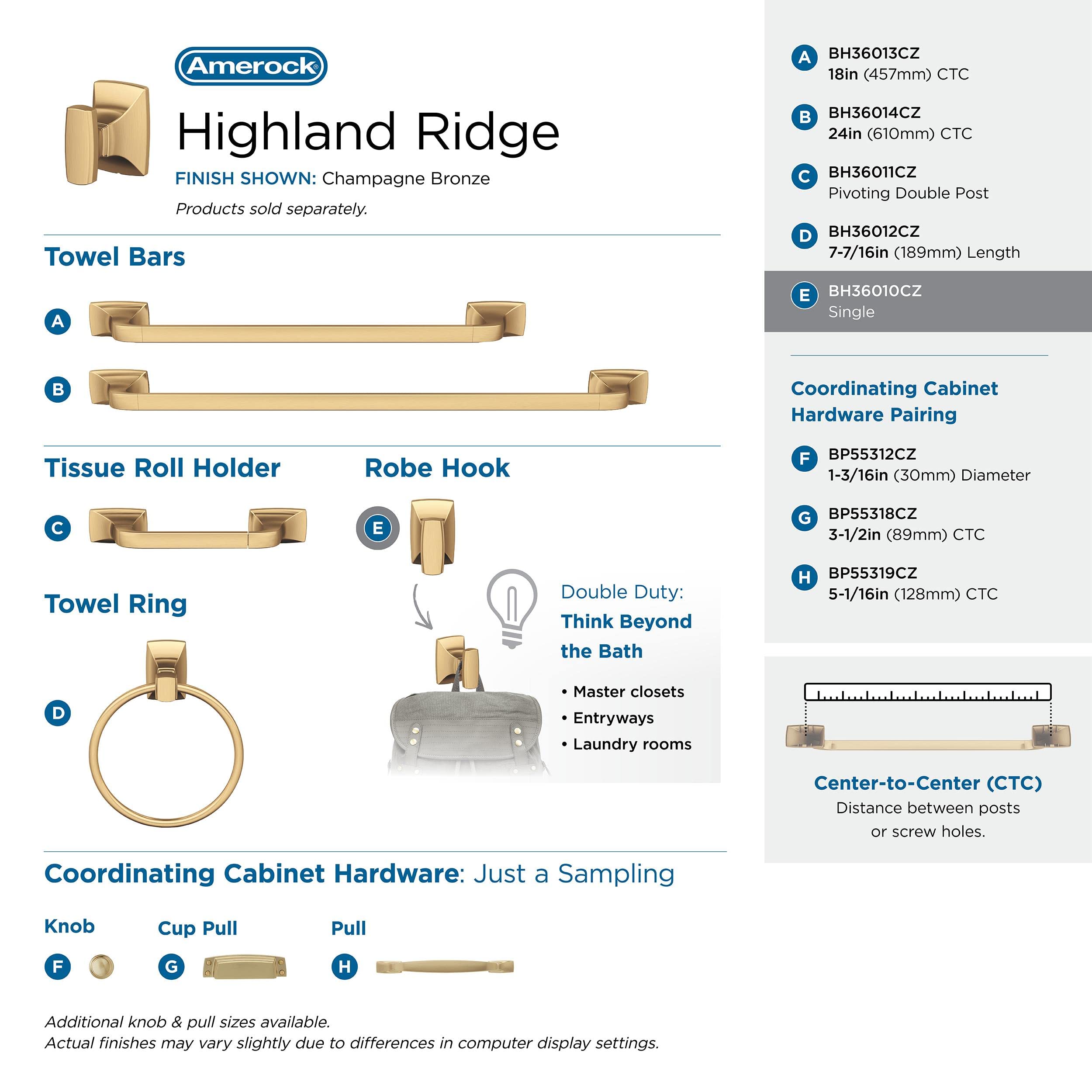 Amerock Champagne Bronze Highland Ridge 18-Inch Towel Bar Set - 4-Piece Bathroom Accessories for Modern Home & Spa Decor (457mm)