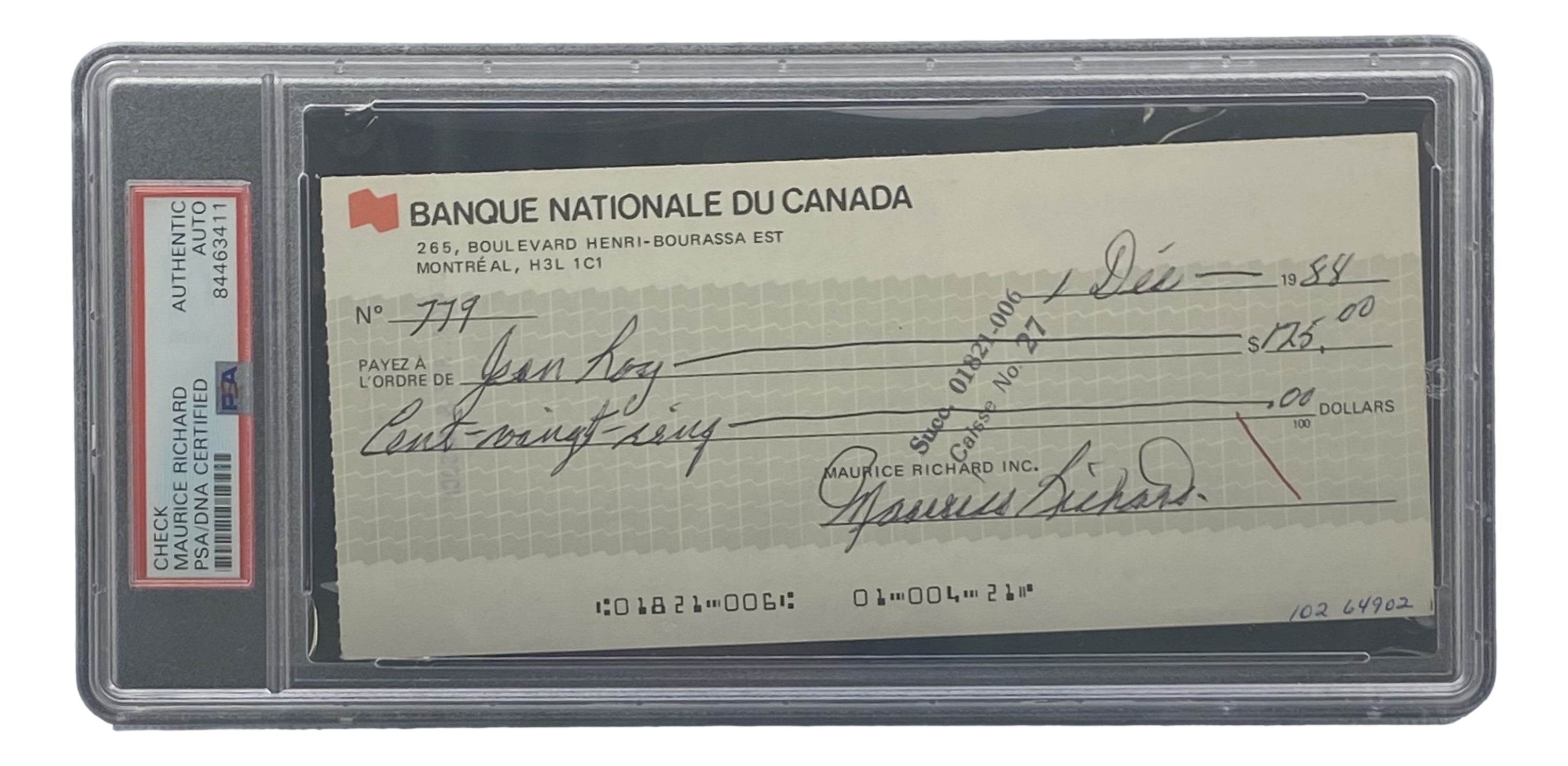 Authentic Maurice Richard Signed Montreal Canadiens Bank Check #779 PSA/DNA Certified - Perfect for Hockey Memorabilia Collectors & Sports Fans Display