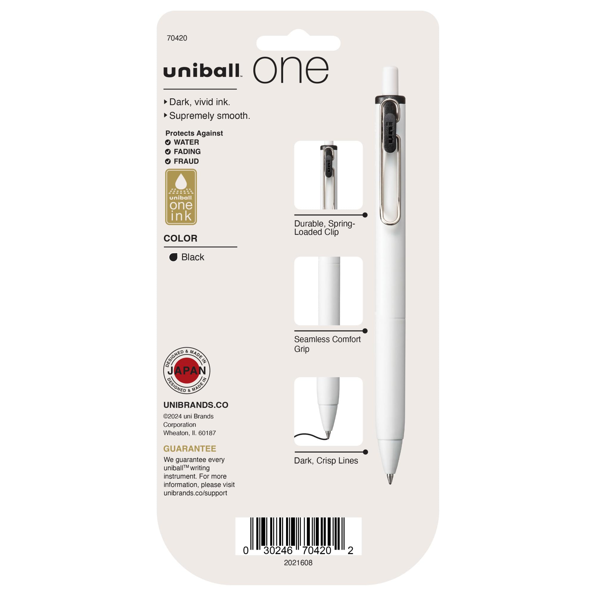 Uniball One Gel Pen 5 Pack - 0.7mm Medium Black Gel Ink Pens for Smooth Writing | Office & School Supplies, Note Taking, Journaling, Drawing | Ballpoint, Fine Point, Colored Pens Alternative