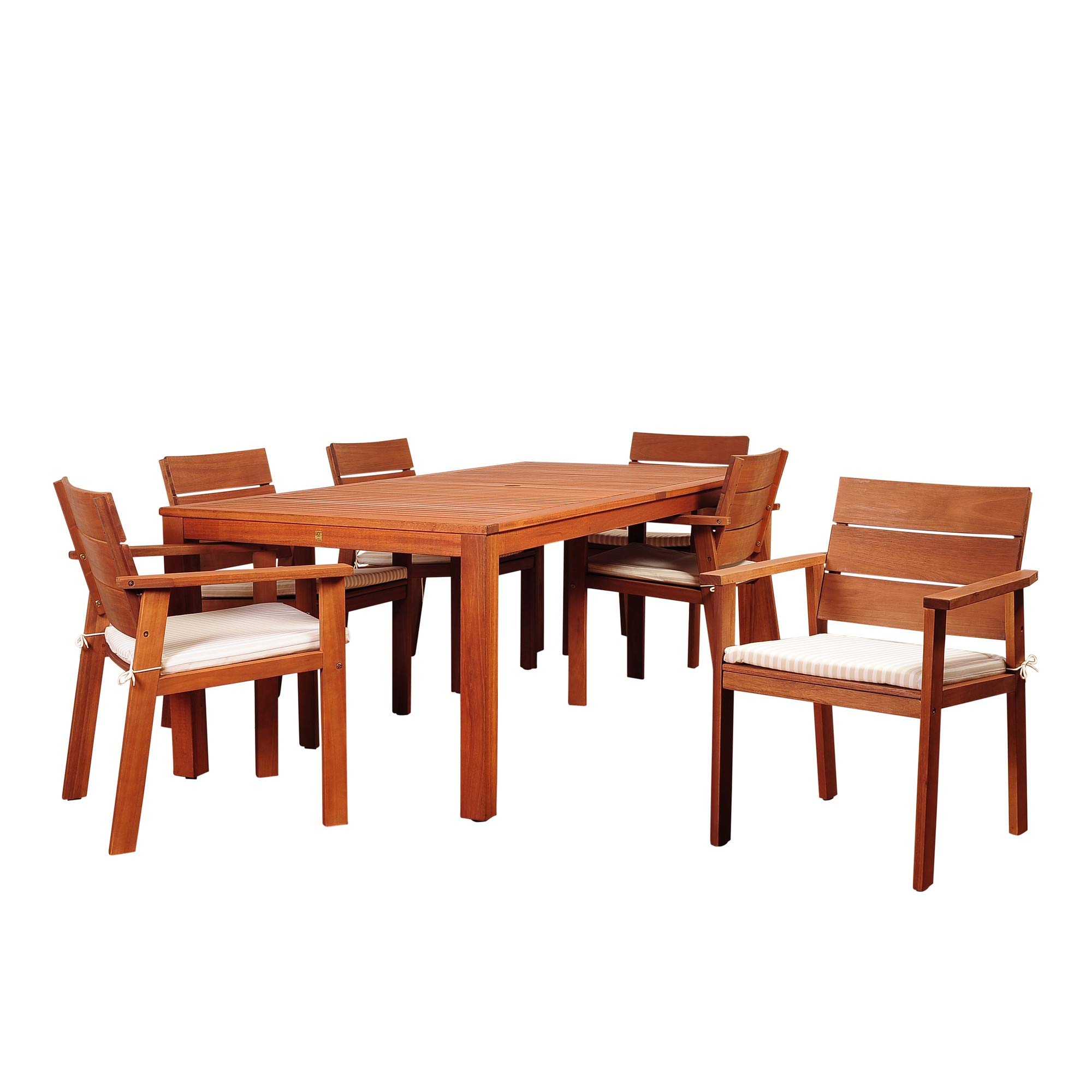 7-Piece Brown Nelson Eucalyptus Wood Rectangular Outdoor Patio Dining Set with Beige Cushions - 88