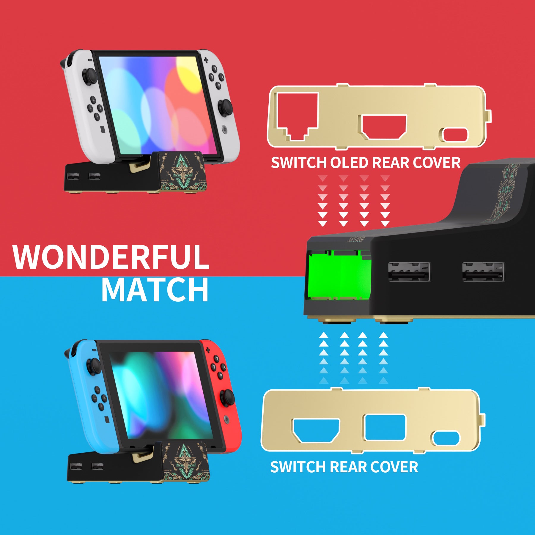 eXtremeRate AiryDocky DIY Replacement Shell Case for Nintendo Switch Dock - Glow in Dark Totem of Kingdom Black | Custom Dock Cover for Gaming Setup & Home Entertainment