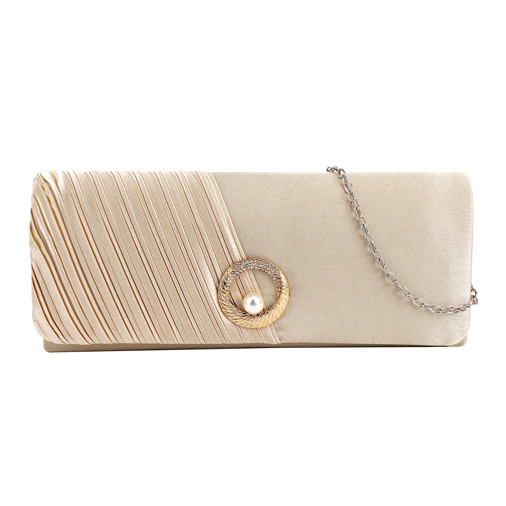 Satin Pleated Clutch Purse for Women - Pearl Embellished Evening Bag for Parties & Weddings