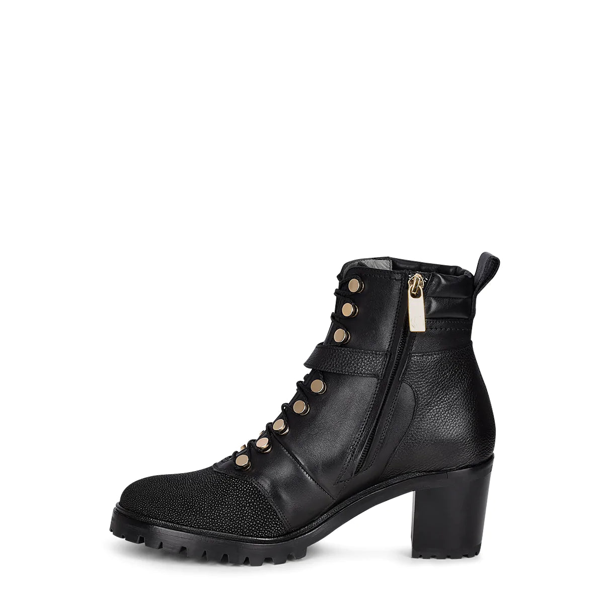 Stylish Black Stingray Ankle Combat Boots for Women - Fashionable & Durable Footwear for Casual Outfits, Night Out, and Streetwear Looks
