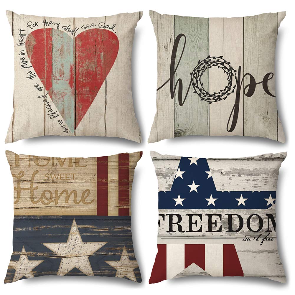 Farmhouse Style 18x18 Inch Throw Pillow Covers Set of 4 - Square Decorative Cushion Cases for Sofa, Bed & Home Decor | Perfect for Living Room, Patio and Seasonal Home Styling