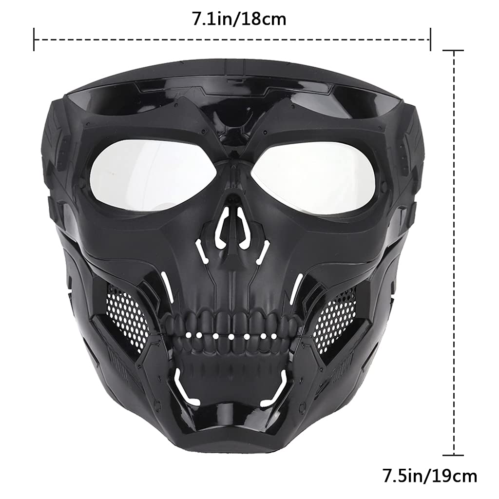 AOUTACC Full Face Airsoft Mask with Goggles - Adjustable Tactical Skeleton Skull Mask for Paintball, Halloween, Cosplay & Outdoor Activities - Protective Gear for Airsoft Games, Movie Props & Parties (Black)