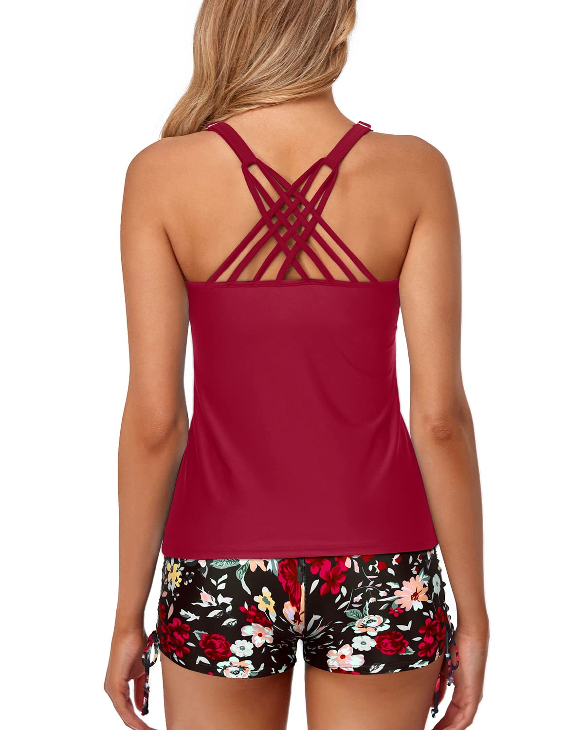 Yonique Women's Tummy Control Tankini Swimsuit - 2 Piece Bathing Suit with Shorts for Swimming, Beach & Pool | Plus Size Swimwear for Women