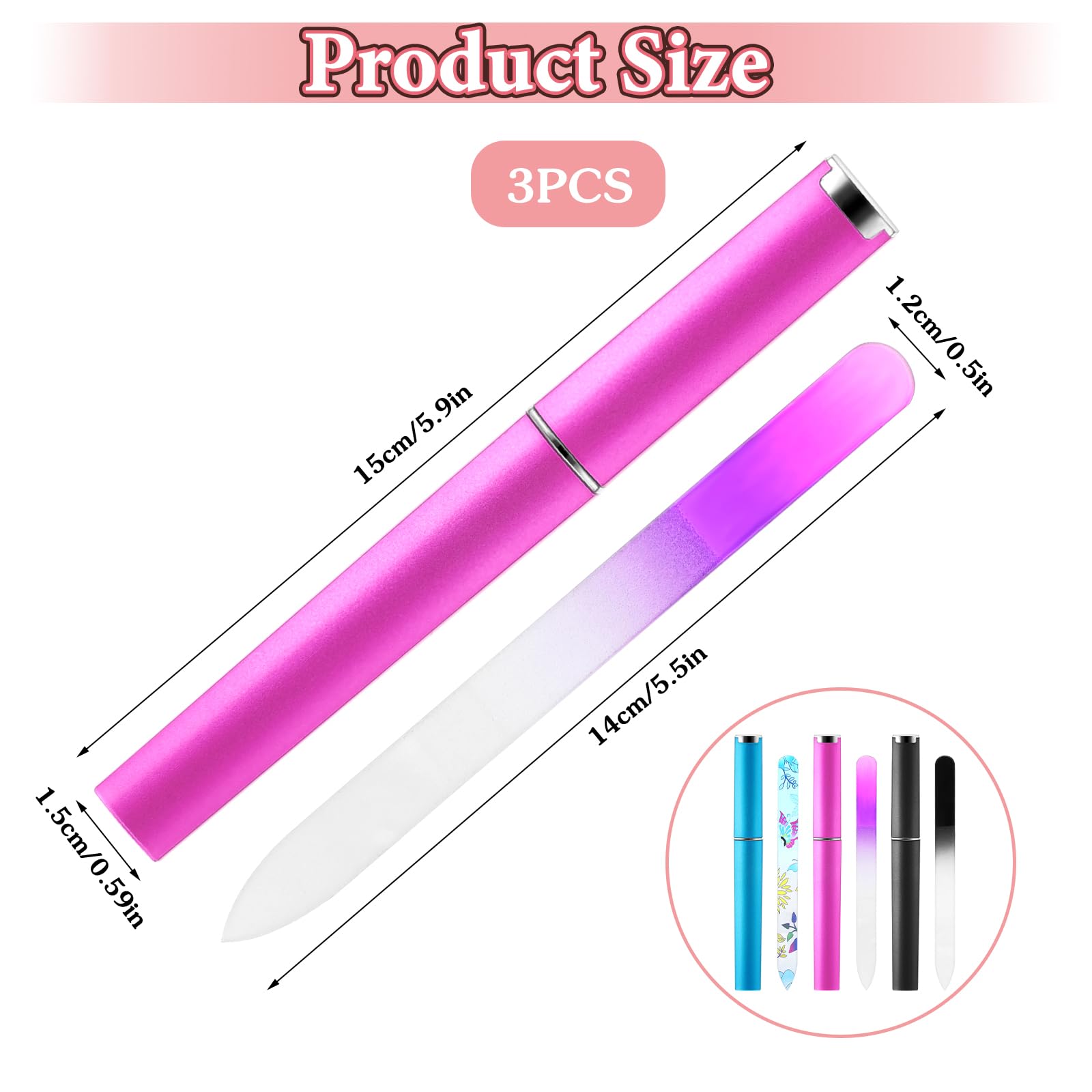 Grevosea 3 Pack Glass Nail Files with Case - Double Sided Crystal Nail Files for Natural Nails, Professional Manicure & Nail Care - Perfect Gift for Women, Christmas Stocking Stuffers - Use for Home, Salon, Travel & DIY Nail Art