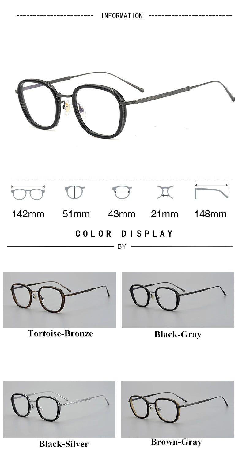 Stylish Black Unisex Square Acetate Titanium Frame Eyeglasses for Men & Women - Perfect for Reading, Working, and Everyday Fashion Accessory