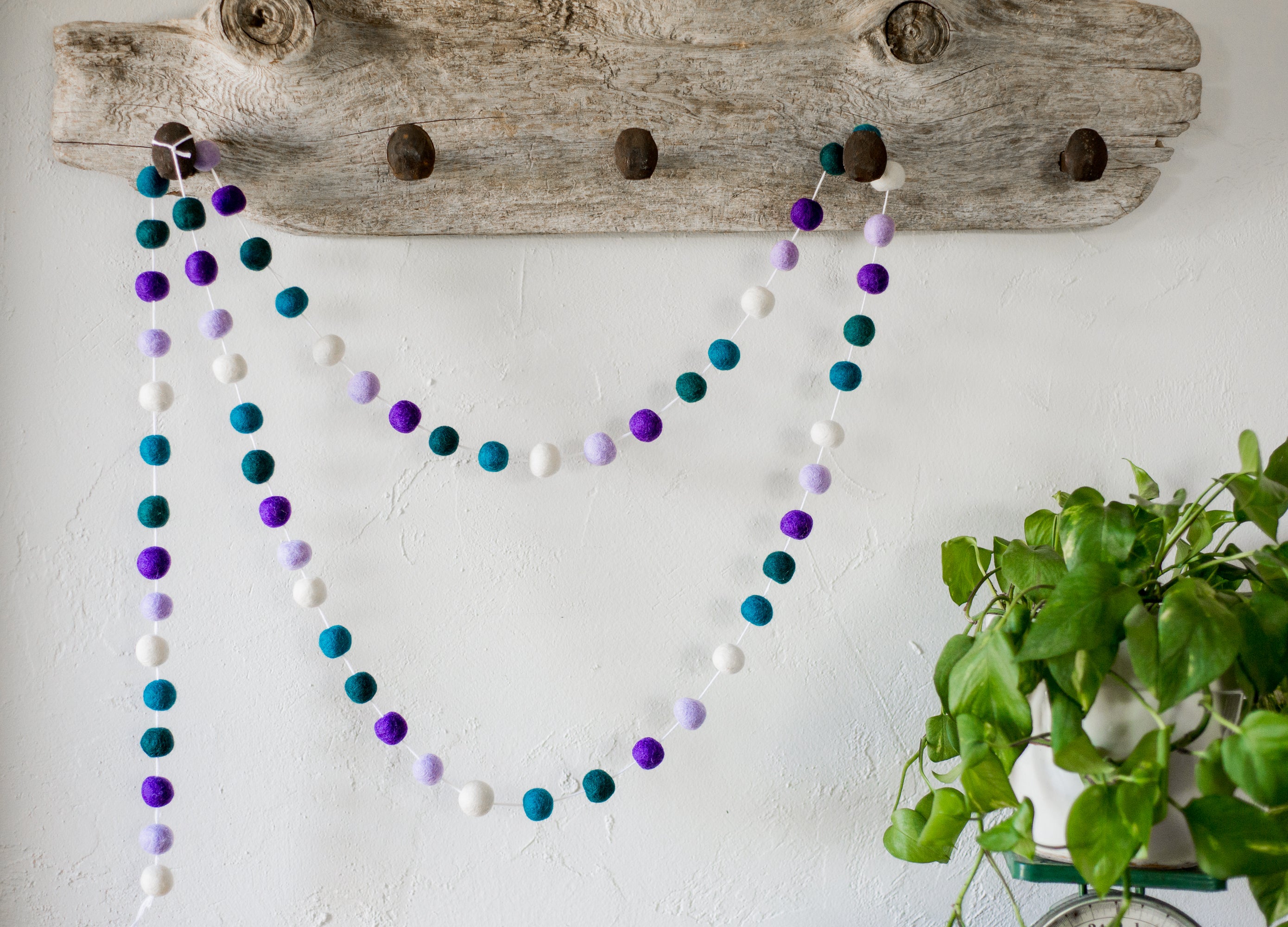 Vibrant Purple & Blue Felt Ball Garland - Handmade Wool Decoration for Nursery, Wedding, Party & Home Decor - Perfect for Baby Showers, Christmas Tree, Wall & Mantel Decorations