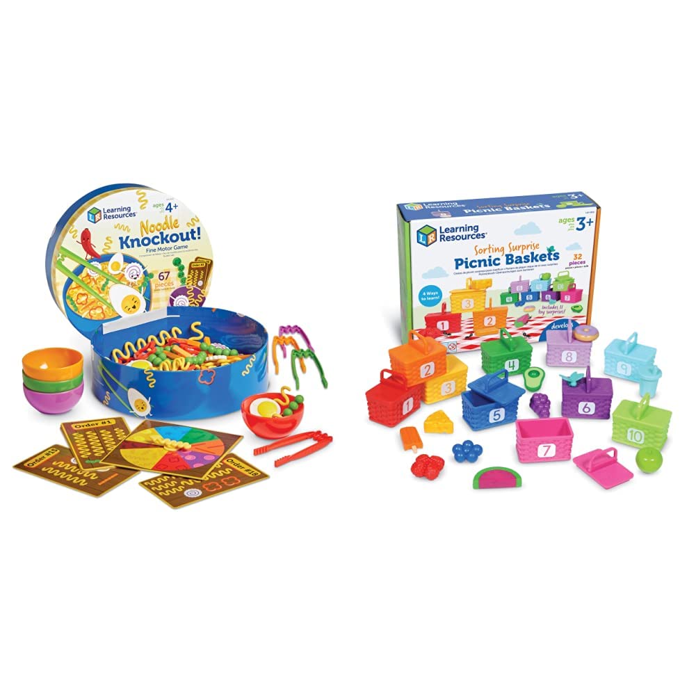 Noodle Knockout Fine Motor Game - Sorting Picnic Baskets for Kids Learning