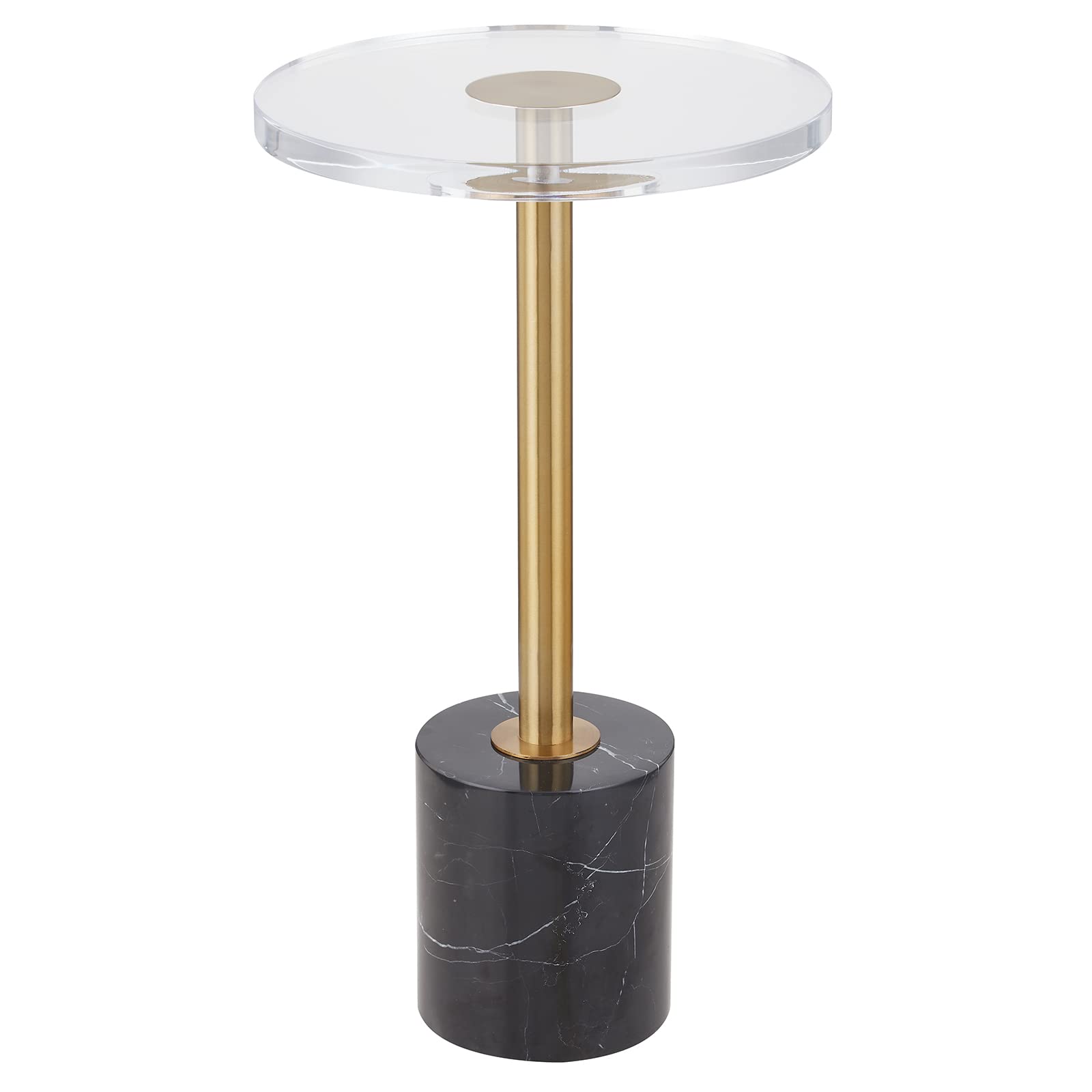 LIKENOW Clear Acrylic Side Table with Marble Base & Gold Post - Modern Round End Table for Living Room, Bedroom, Office | Small Nightstand for Drinks, Snacks, Books | Easy Assembly (Black) - Perfect for Coffee Tables, Guest Rooms & Small Spaces
