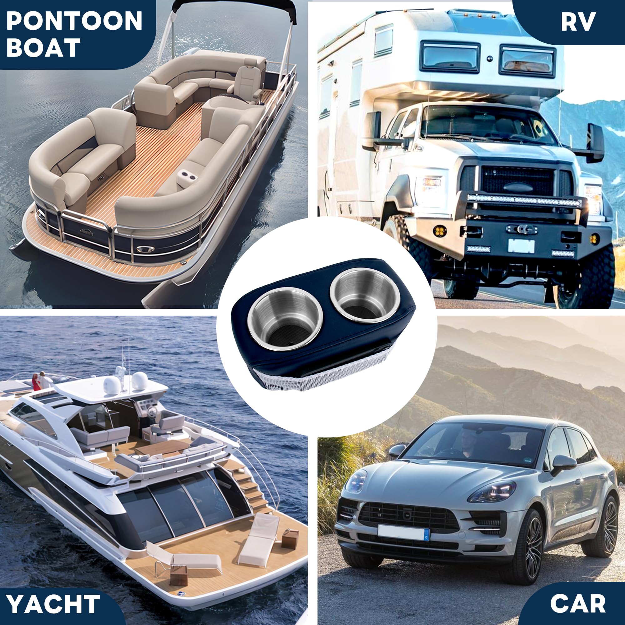 **Pontoon Boat Cup Holder - Double Drink Holder for Boat Seats, RV Couch & Car Back Seat | Portable Beverage & Phone Holder (Blue) | Perfect for Boating, Camping & Road Trips**