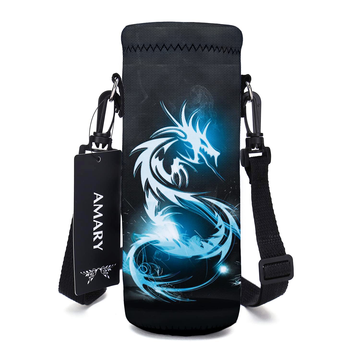 **Amary 750ML Insulated Neoprene Water Bottle Carrier Bag with Adjustable Shoulder Strap – Keeps Drinks Cold/Hot – Fits Stainless Steel, Glass & Plastic Bottles (24OZ) – Perfect for Hiking, Gym & Travel (Dragon Design)**