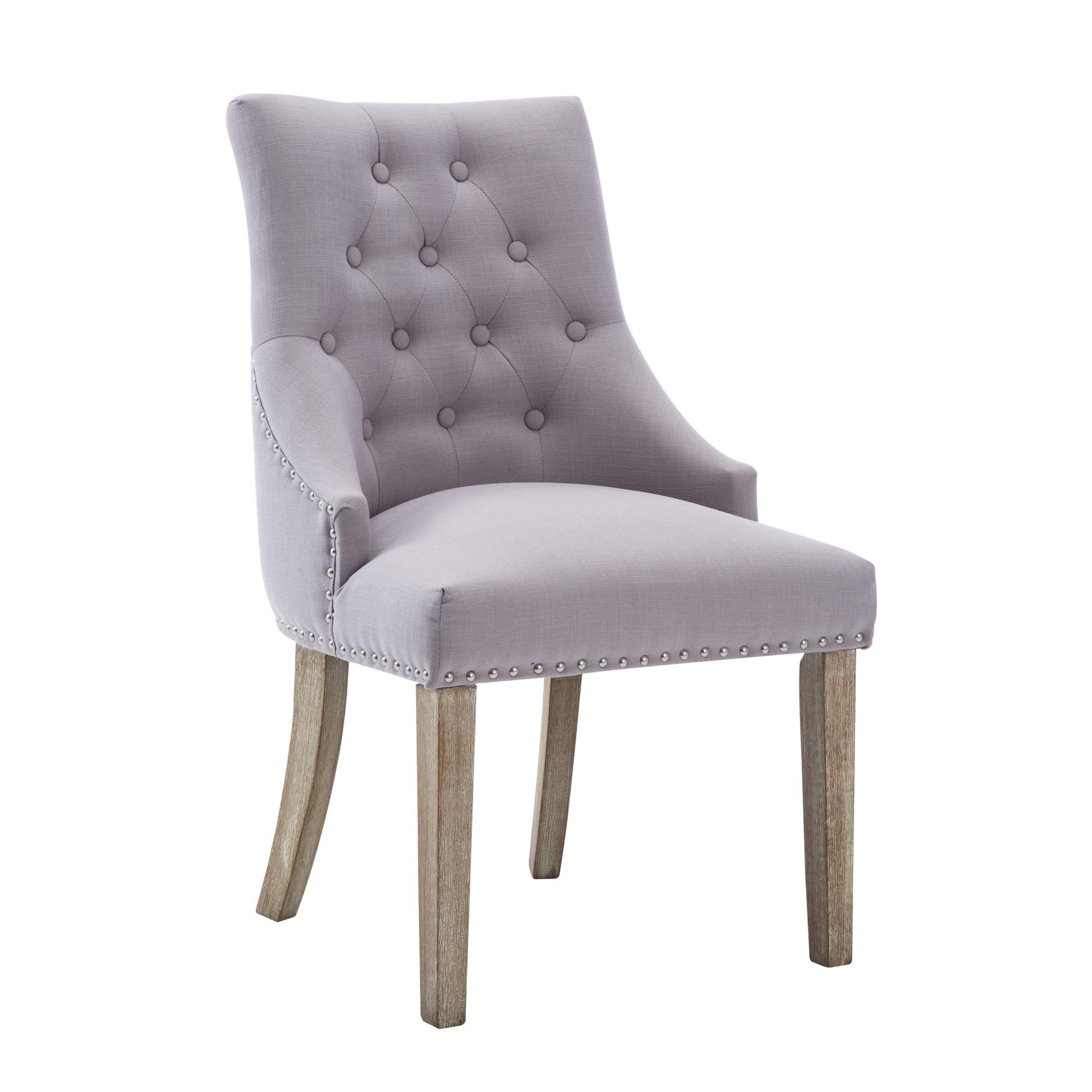 NOBPEINT Gray Fabric Dining Chairs - Set of 2 Upholstered Leisure Padded Ring Chairs with Nailhead Trim for Kitchen, Dining Room, or Breakfast Nook