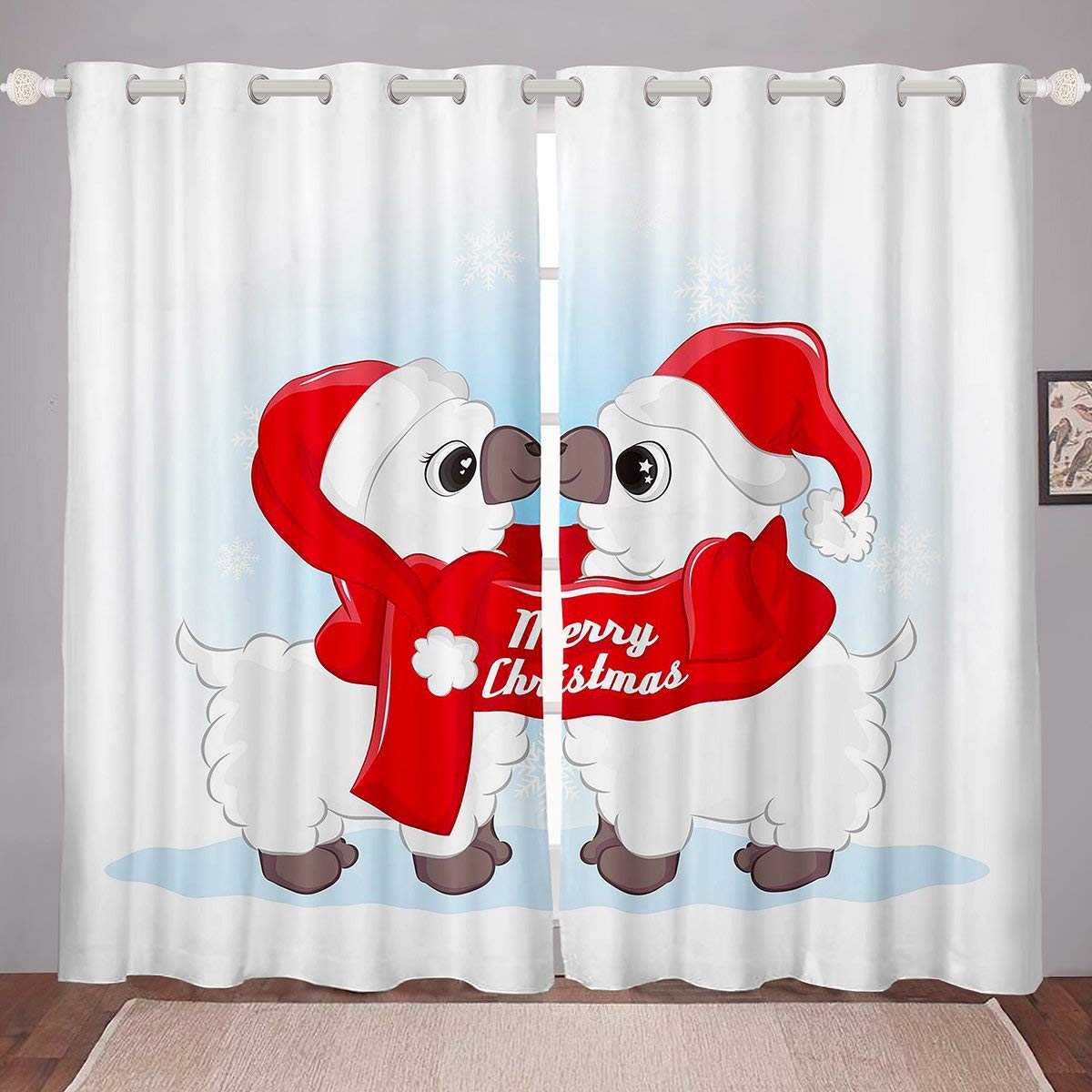 Christmas Llama Blackout Curtains - Cute Alpaca Drapes for Bedroom & Living Room