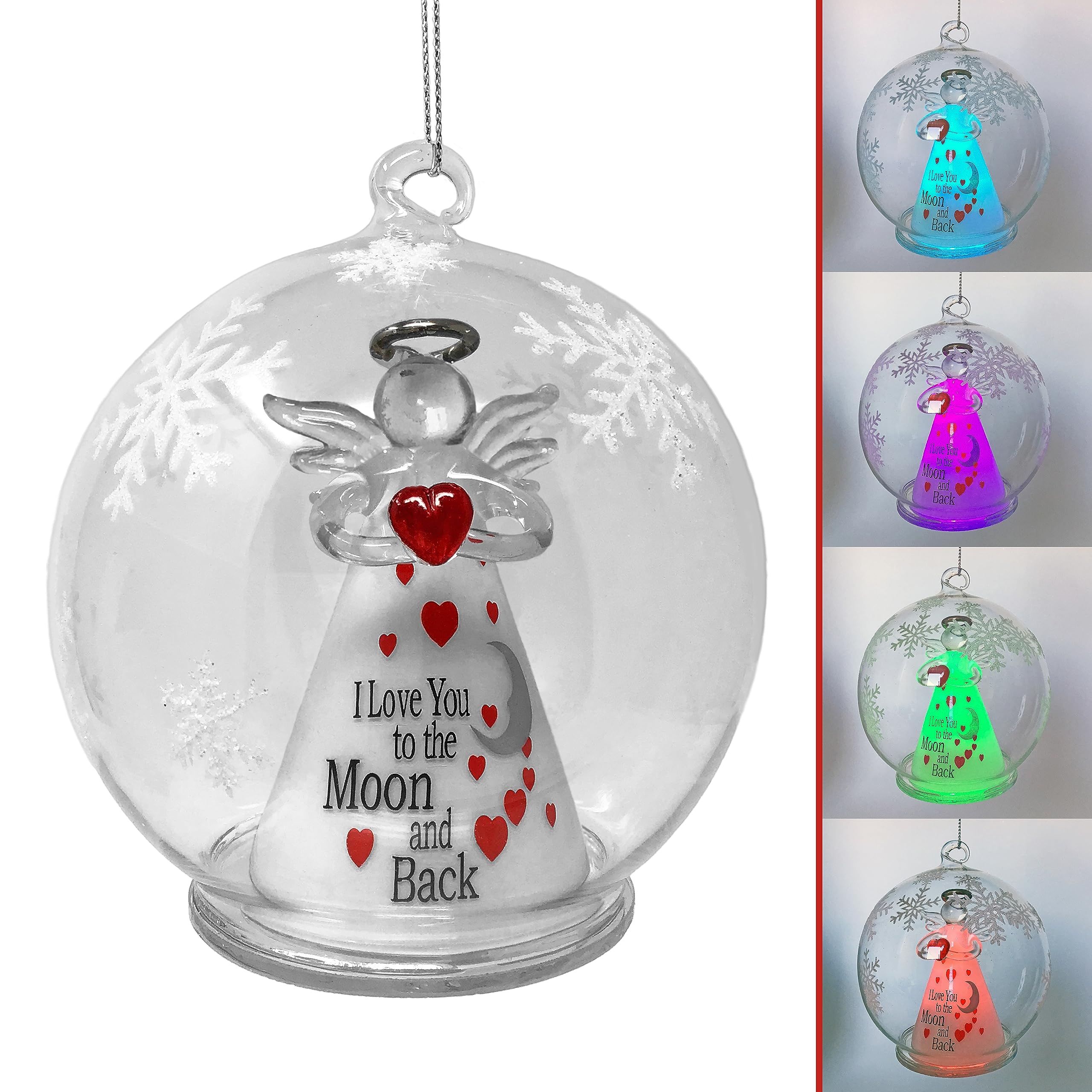 I Love You to The Moon and Back LED Christmas Ornament with 4-Hour Timer - 4 Inch Lighted Holiday Decoration for Tree, Home, Gift Giving