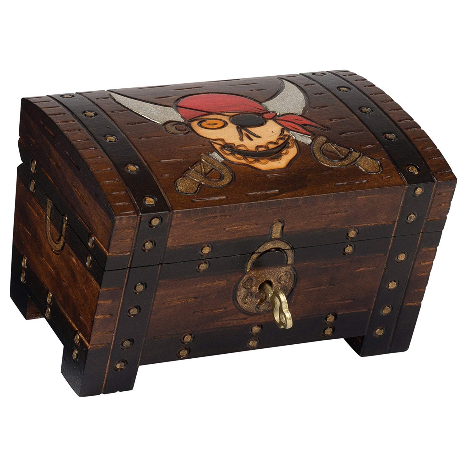 Handmade Pirate Chest Wooden Jewelry Box - Antique Treasure Keepsake Box for Necklaces, Rings & Collectibles - Perfect for Pirate Themed Decor, Gifts & Costume Accessories