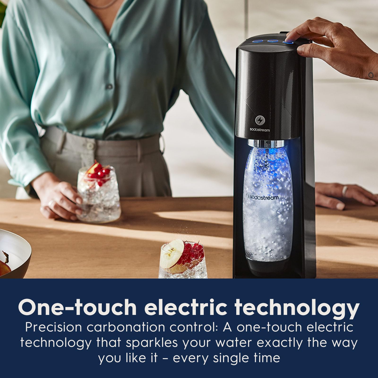 SodaStream E-TERRA Sparkling Water Maker Machine (Black) - Includes CO2 Cylinder & Carbonating Bottle for Homemade Sparkling Water - Perfect for Kitchen, Office & Home Bar Use