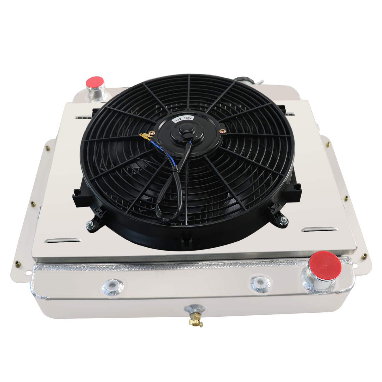 4 Row Aluminum Radiator with Shroud Fan & Relay Kit for 1962-1967 Chevy Nova/Chevy II/SS L6 V8 - Direct Replacement Cooling System Upgrade - Perfect for Classic Car Restoration & Hot Rod Performance
