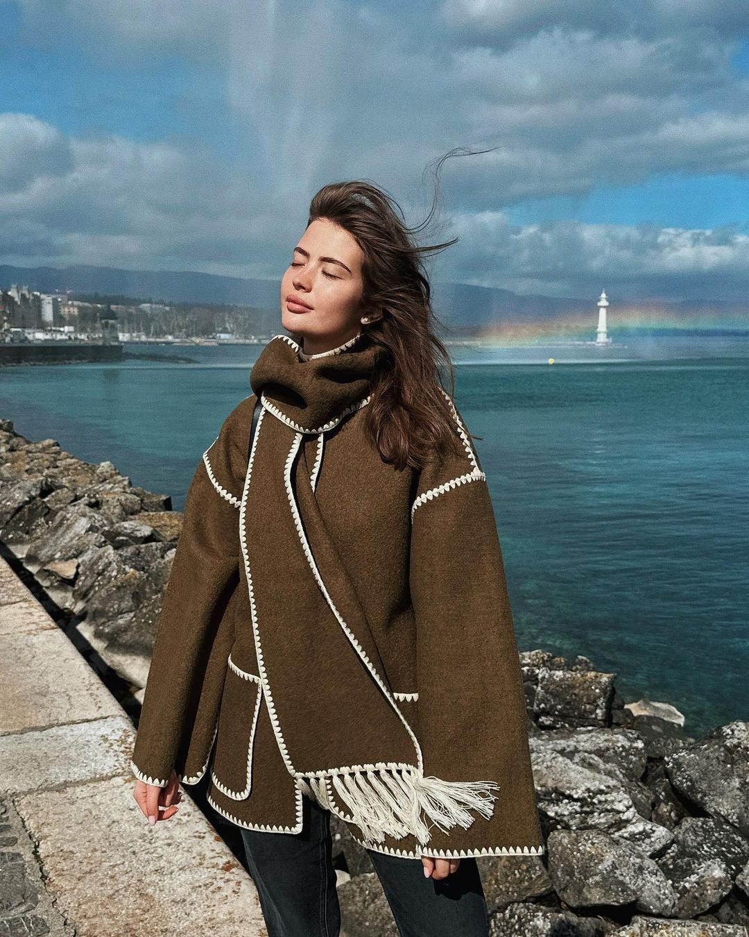 Vintage 1935 Tassel Coat with Scarf - Warm Winter & Autumn Women's Outerwear for Casual Outings & Holiday Parties