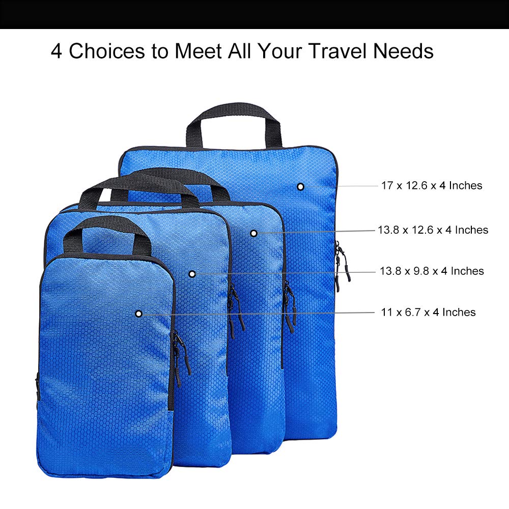 COVAX 4-Piece Set of Compression Packing Cubes for Travel - Lightweight Luggage Organizers & Storage Bags (Blue) - Perfect for Suitcase Organization, Business Trips & Vacation Packing