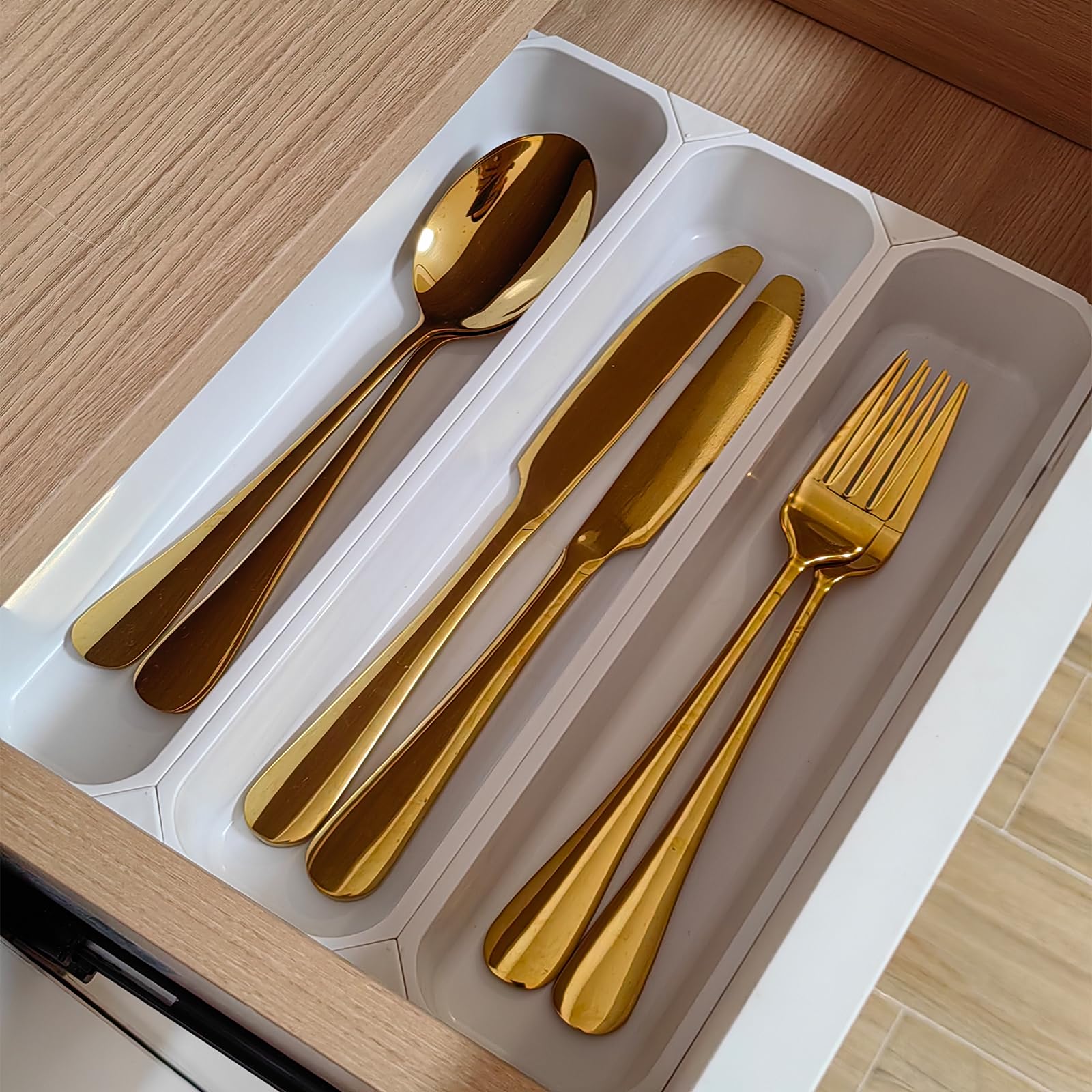 Custom Silverware Tray for Kitchen Drawer - 7.5 Inches Small Utensil Organizer for Cutlery, Flatware & Knives - DIY White Drawer Insert (10.25