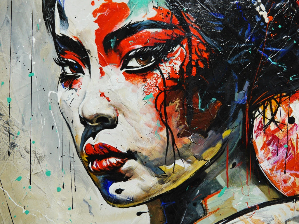 140cm x 100cm Framed Mulan Warrior Abstract Realism Art Painting - Acrylic Textured Varnished Canvas in Oak Frame - Perfect for Living Room, Bedroom or Office Wall Decor