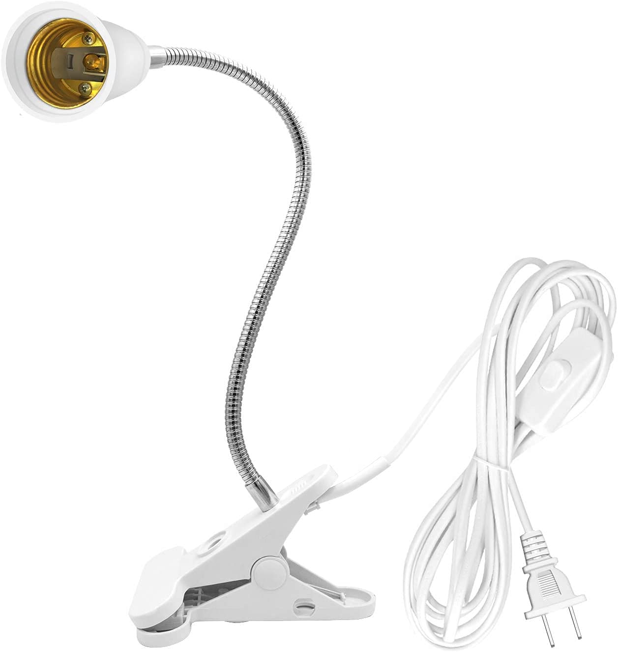 Bahong Clip Desk Lamp Socket - E26/E27 Flexible Light Bulb Holder with 86.6in Cord & On/Off Switch - Adjustable Clamp Light Stand for Reading, Night Light, Study, Office & Craft Work (1PC)