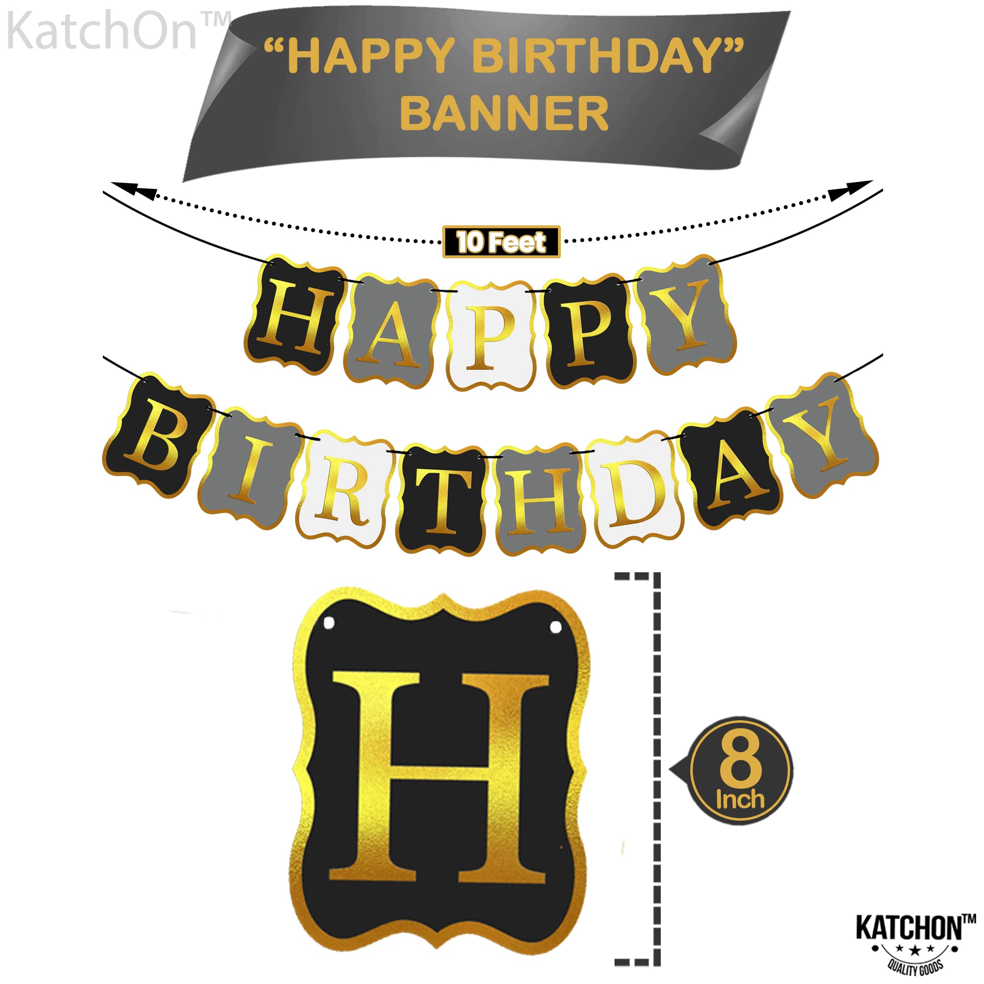 KatchOn 10ft Black & Gold Happy Birthday Banner - Premium Party Backdrop Sign for Birthday Decorations | Perfect for Indoor & Outdoor Celebrations, Photo Booths, and Festive Events