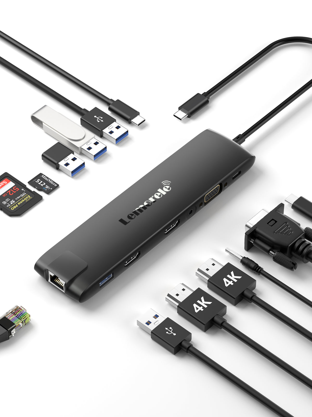 LEMORELE™ TC96 13-in-1 USB C Docking Station with 4K HDMI, USB 3.0, Ethernet, SD Card Reader - Perfect for MacBook Pro, Dell XPS, HP Laptops & Home Office Setup