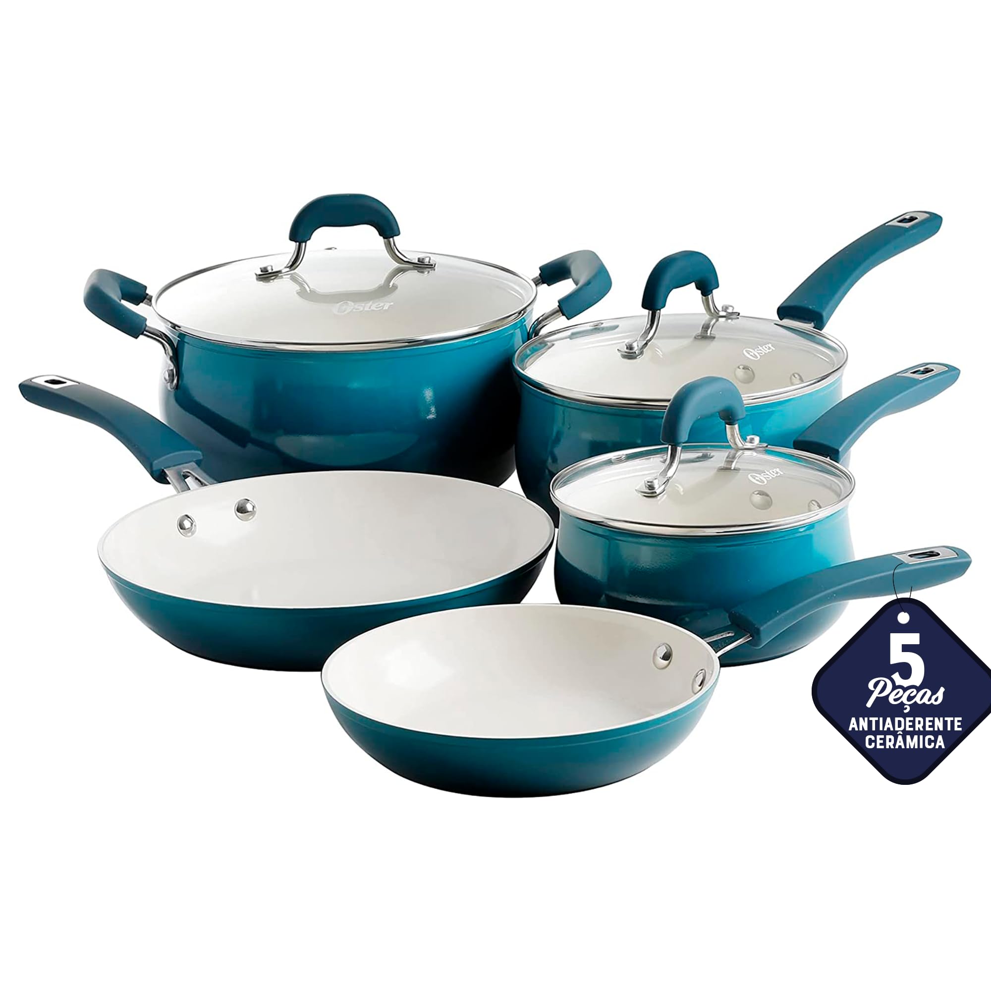 Oster Corbett 8-Piece Forged Aluminum Cookware Set - Ceramic Non-Stick Induction Compatible Pots and Pans with Soft-Touch Bakelite Handles & Tempered Glass Lids - Gradient Teal - Perfect for Everyday Cooking, Family Meals & Professional Kitchens