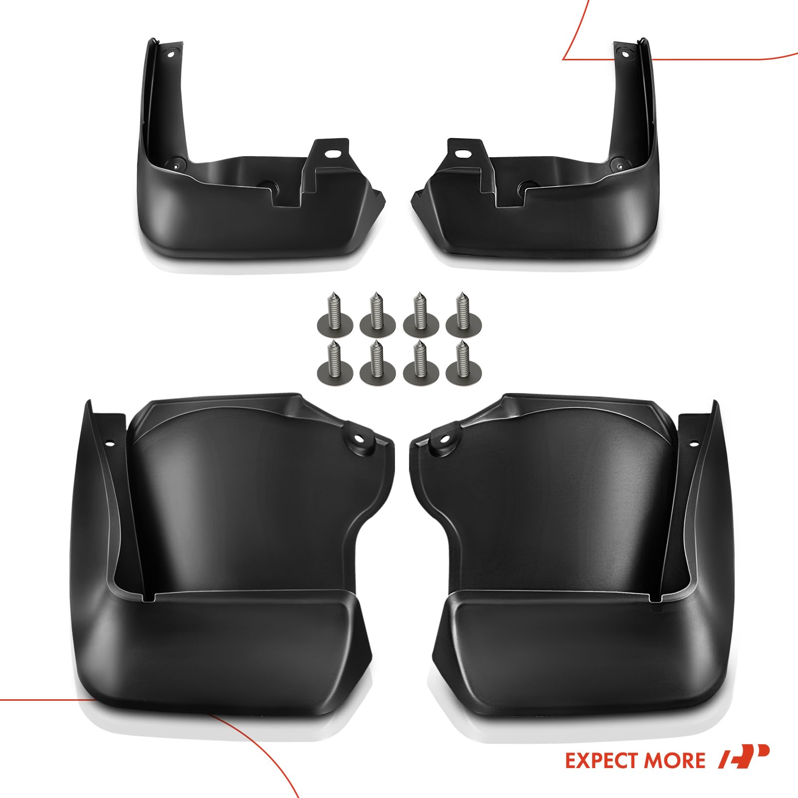 Premium 4PCS Mud Flaps Splash Guards for 2008-2012 Honda Accord Sedan - Front & Rear Set (Driver & Passenger) - Durable Black Mudguards with Hardware Accessories | All-Weather Protection Against Road Debris & Splashes