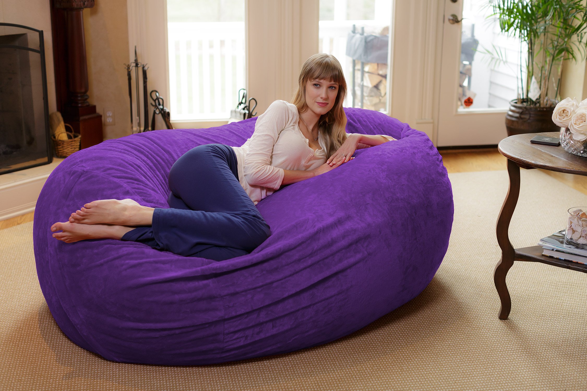 Chill Sack 6' Memory Foam Bean Bag Chair - Giant Lounger with Soft Microfiber Cover, Purple Furry (Perfect for Gaming, Movie Nights & Dorm Room Relaxation)