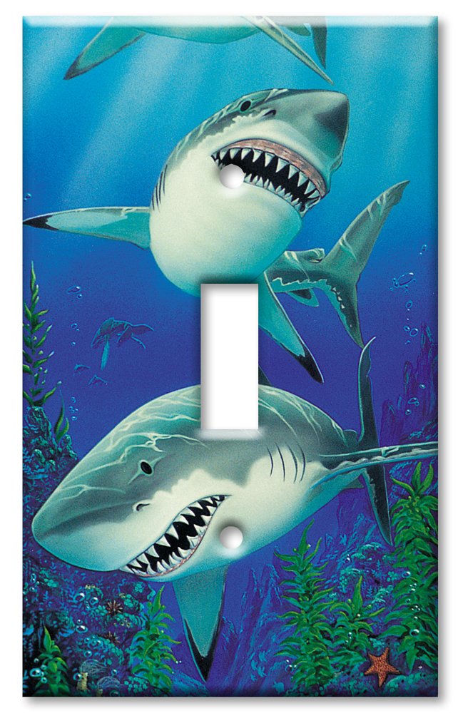 Decorative Shark Metal Wall Plate - Single Gang Toggle Cover - Made in USA - Perfect for Home, Office & Marine-Themed Decor