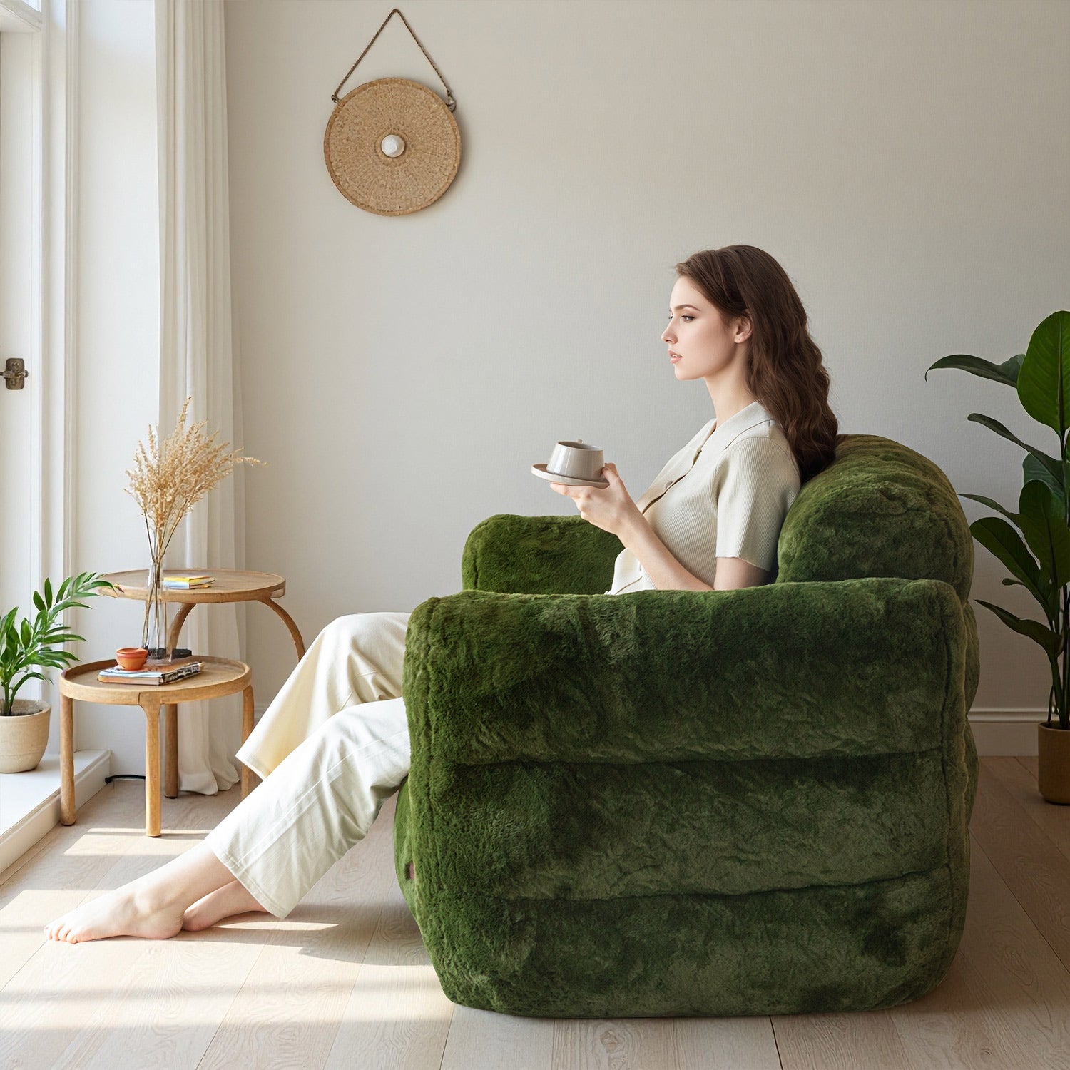 MAXYOYO Giant Bean Bag Chair - Ultra Soft Faux Fur Oversized Lounger for Adults & Teens, Green - Perfect for Bedroom, Living Room, Game Room & Dorm Relaxation