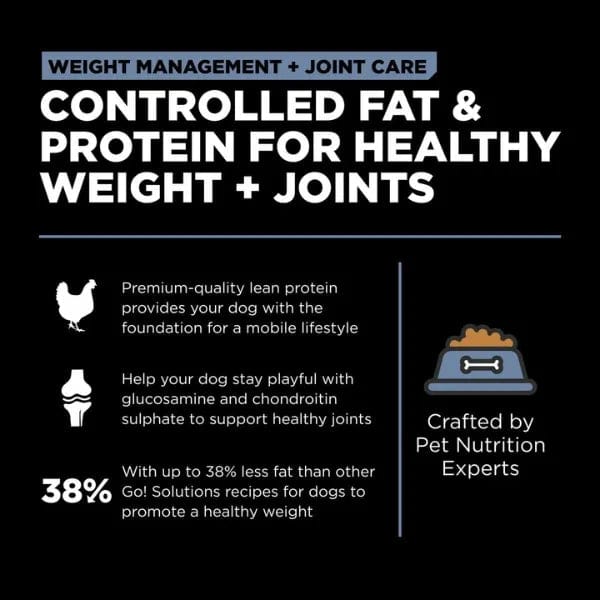 Go! Solutions Weight Management + Joint Care Grain-Free Chicken Recipe Dry Dog Food - Healthy Weight & Joint Support for Adult Dogs - Perfect for Overweight or Less Active Pets