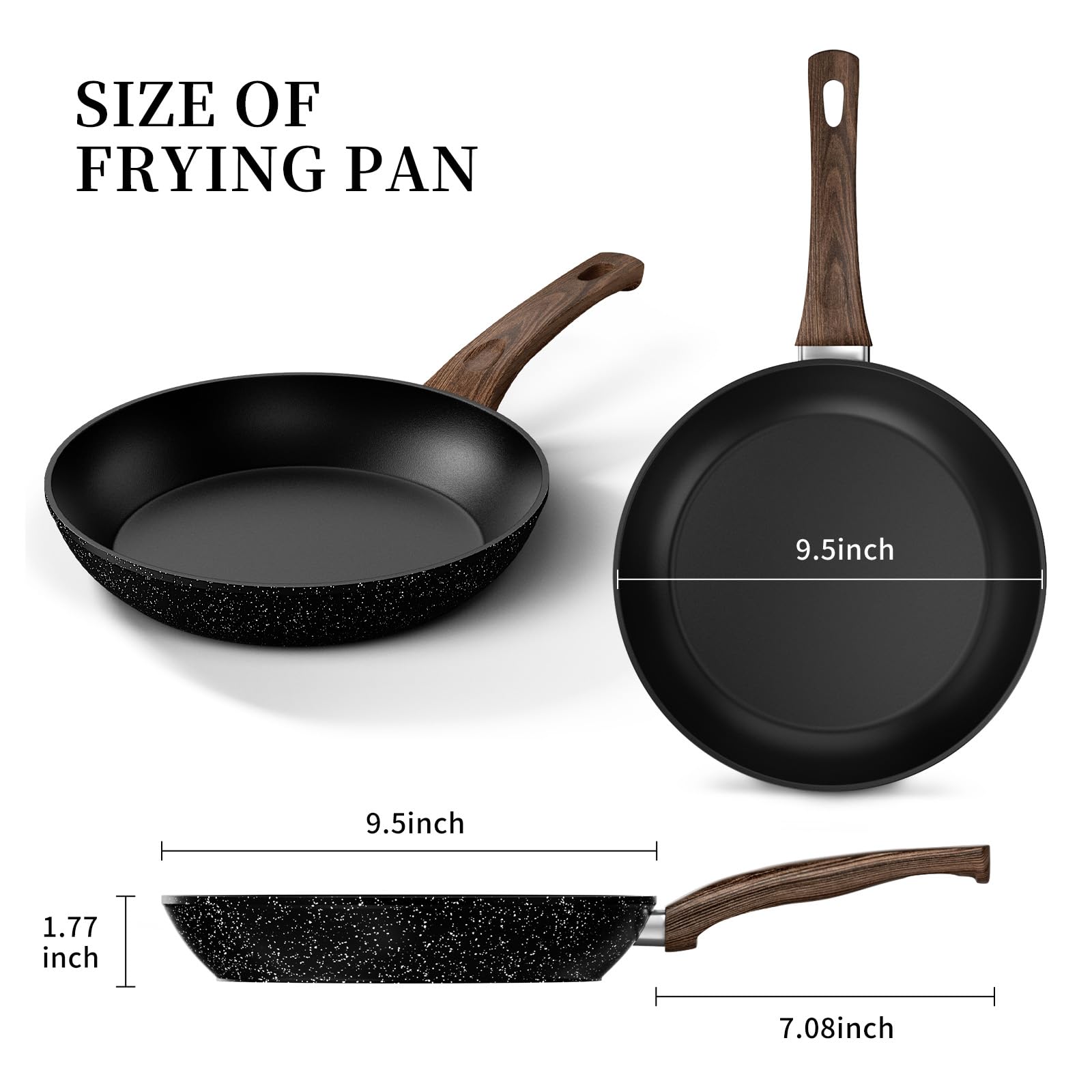 **9.5 Inch Nonstick Frying Pan - Black Non-Toxic Skillet, Oven & Induction Safe, PFOA Free - Perfect for Eggs, Omelettes & Everyday Cooking**