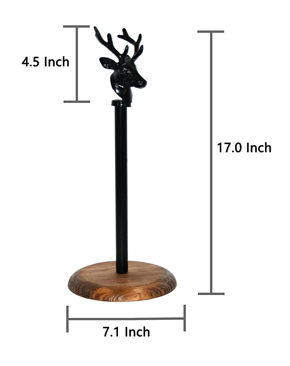 OwlGift Deer Paper Towel Holder Stand - Elk Freestanding Kitchen Countertop Dispenser for Standard & Jumbo Rolls - Cast Iron Reindeer Farmhouse Design - Perfect for Rustic Kitchens, Cabins & Farmhouse Decor