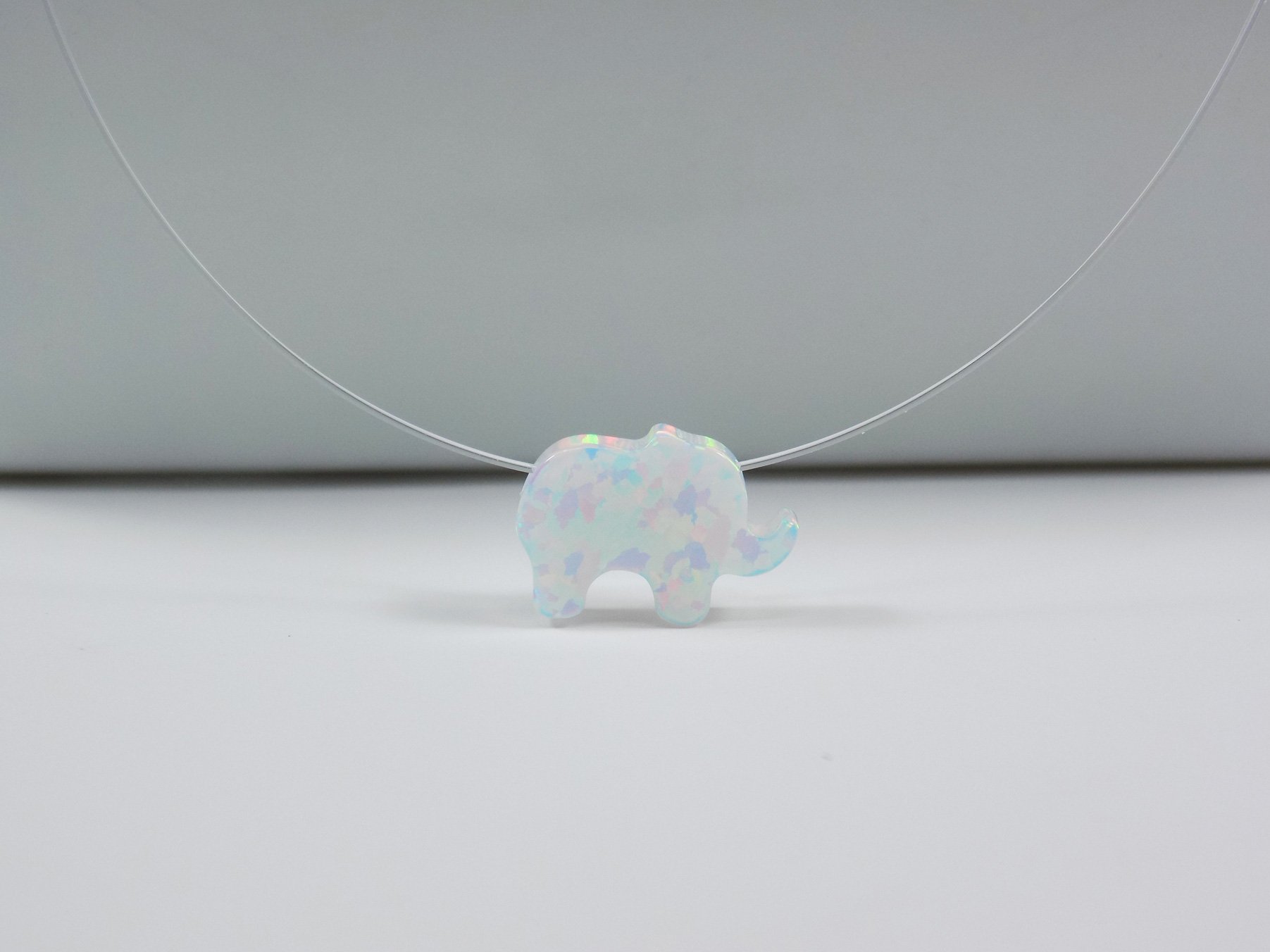 Floating Opal Elephant Necklace - Elegant Opal Elephant Pendant with Invisible Line Choker, Perfect for Everyday Wear, Gift Giving, and Special Occasions