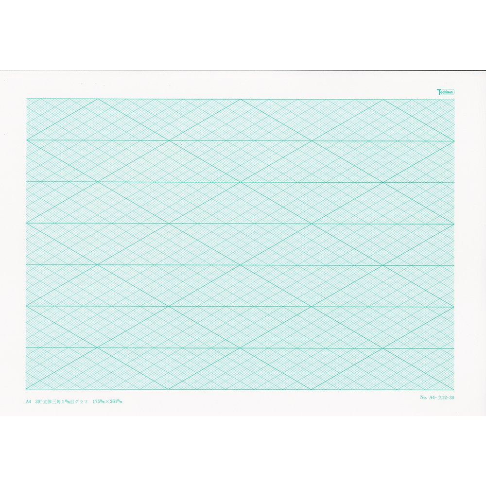 SAKAE 30 Degree Graph Paper - 1mm Grid, A4 Size, 25 Sheets, Green - Perfect for Engineering, Architecture & Technical Drawing Projects