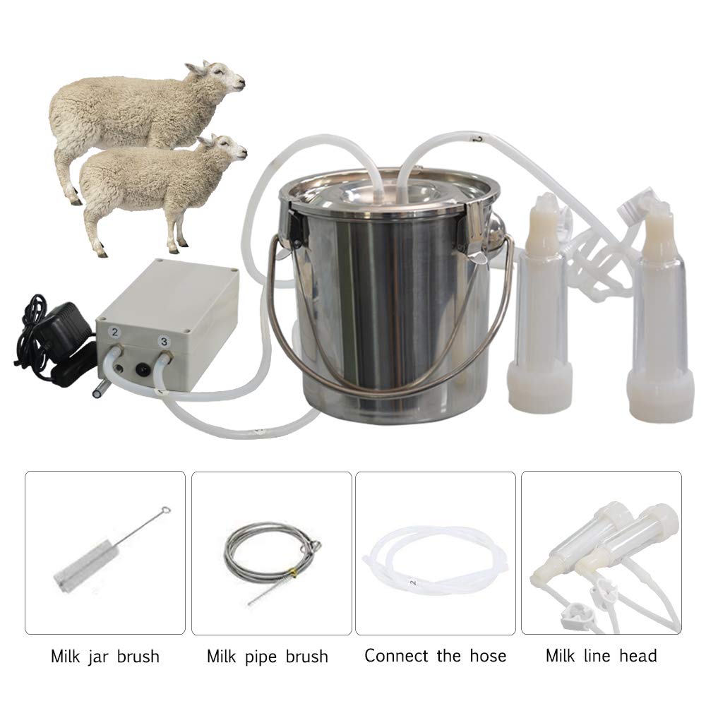 3L Electric Goat Milking Machine - Automatic Pulsation Vacuum Milker with 2 Teat Cups & Stainless Steel Bucket - Portable Pulse Breast Pump for Dairy Goats - Perfect for Small Farms, Homesteads and Goat Milk Production