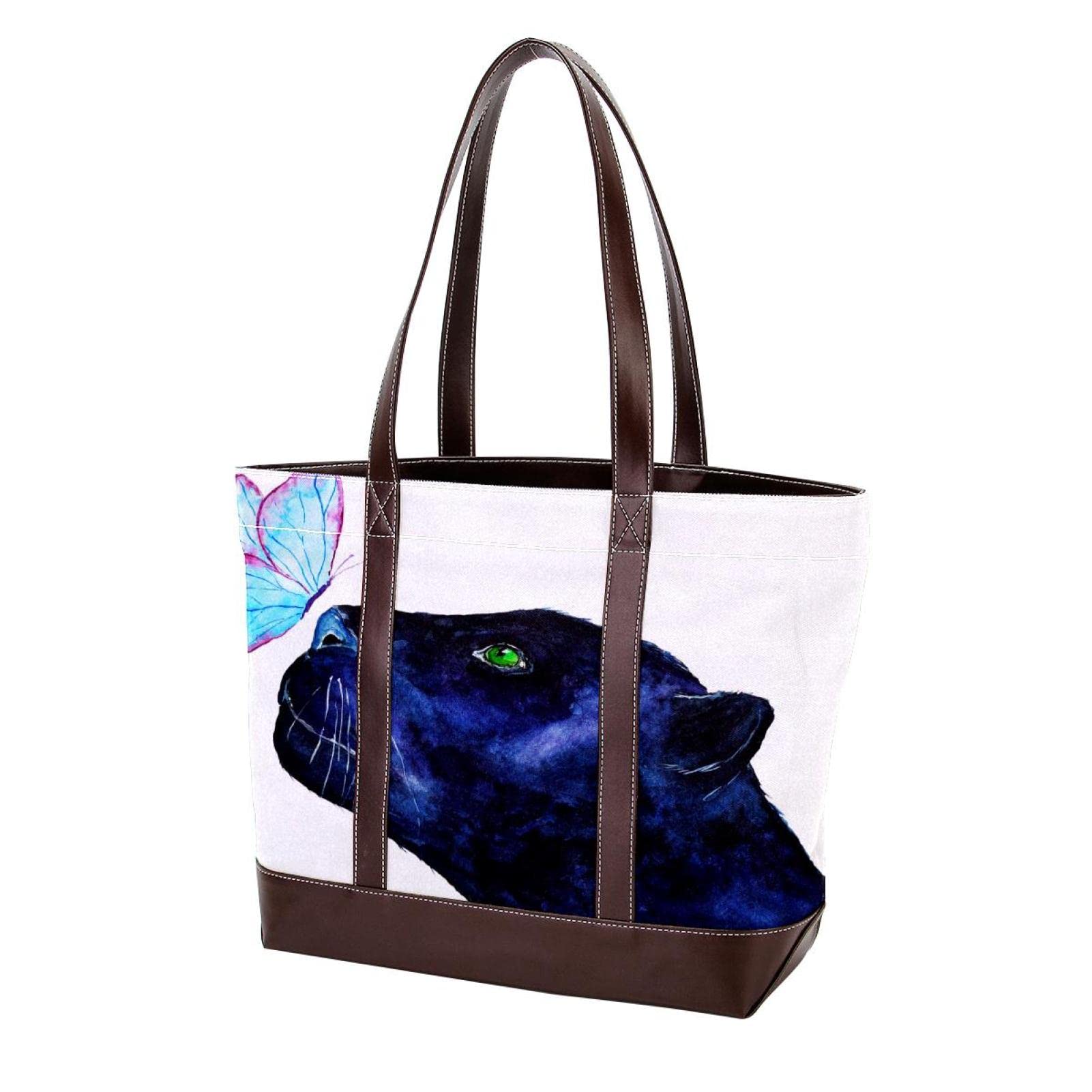 Stylish Large Leather Canvas Tote Bags for Women - Floral Illustration Top Handle Shoulder Satchel Hobo Purse - Perfect for Work, Travel & Shopping