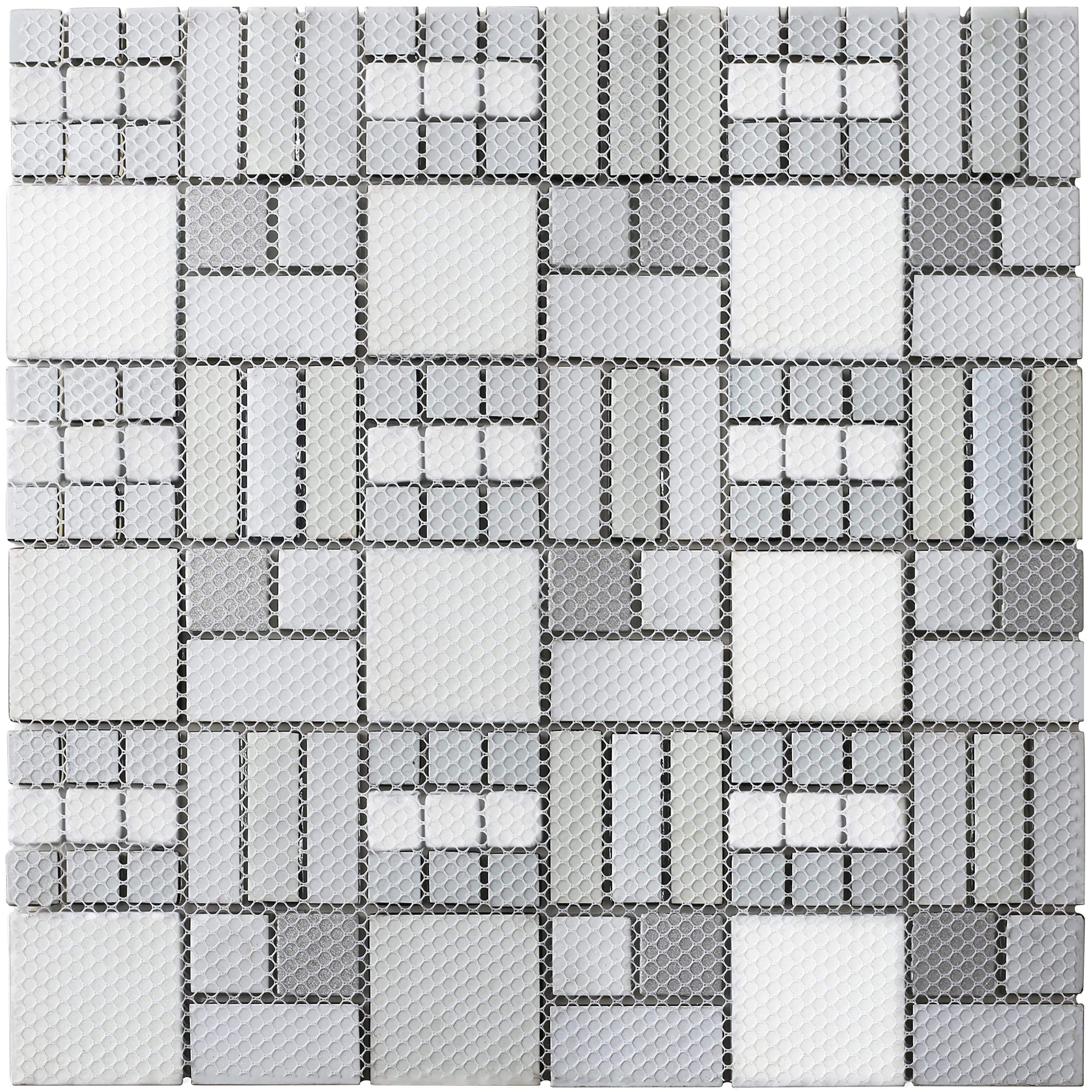 Blujellyfish Metallic Glass Mosaic Tiles Silver Gray - 100% Glass Waterproof Tile for Kitchen Backsplash, Bathroom Shower, Accent Wall Decor - TSTGT151 (5 Sq Ft) - Perfect for Modern Home & Commercial Spaces
