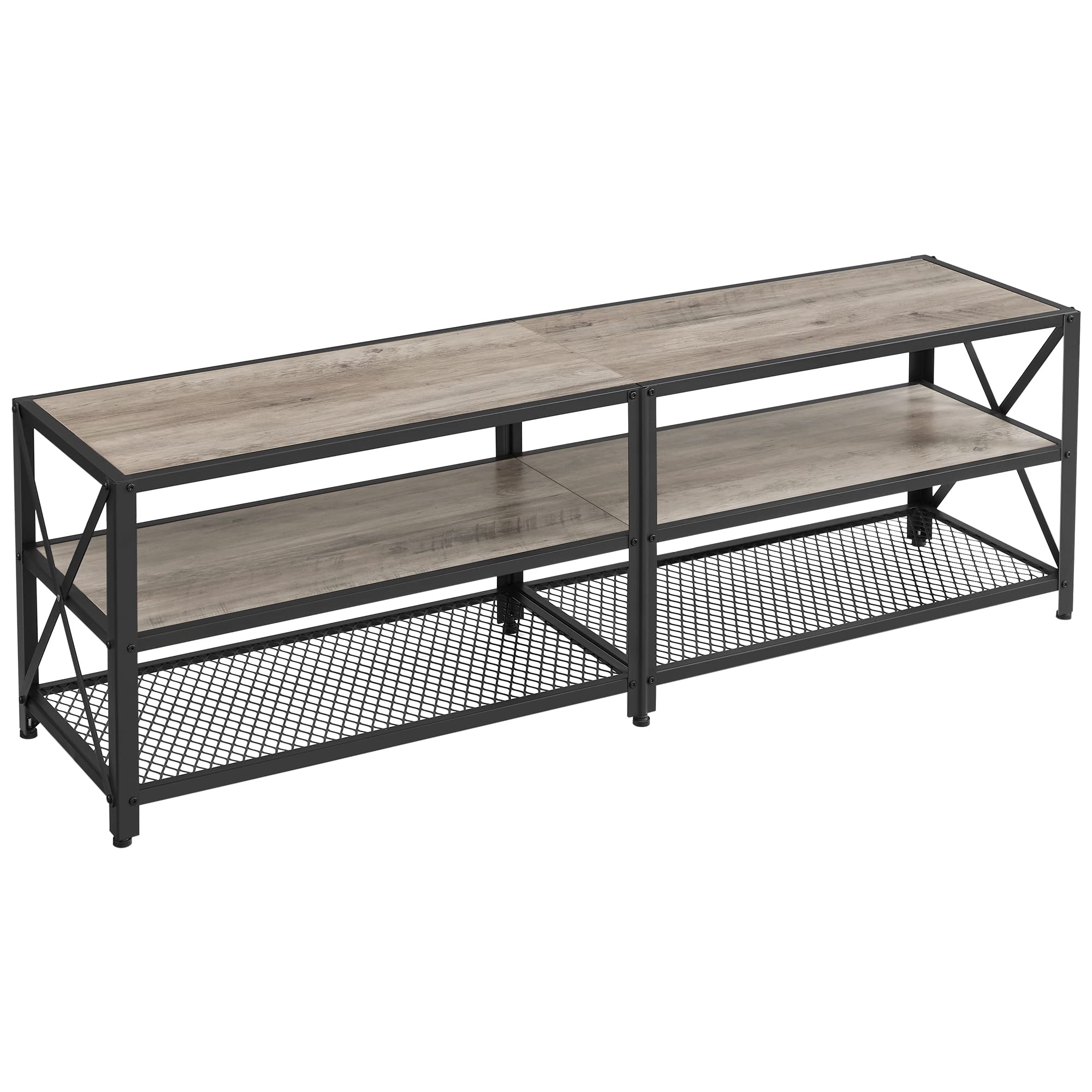 VASAGLE 70 Inch TV Stand with 3-Tier Shelves, Industrial Style TV Console Table with Steel Frame - Greige and Black Entertainment Center for Living Room | Perfect for Home Theater Setup & Media Storage
