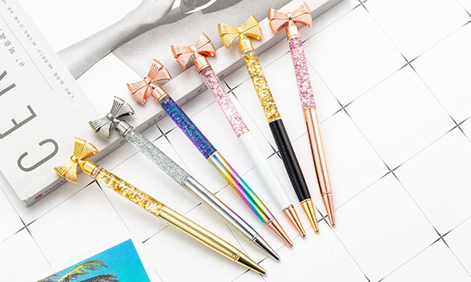 Gullor 5-Pack Metal Small Bow Ballpoint Pens with Black Ink - Bling Bow Gift Pens for Women, Office, School & Party Supplies (Multicolor) - Perfect for Note Taking, Journaling, Gift Giving & Special Occasions