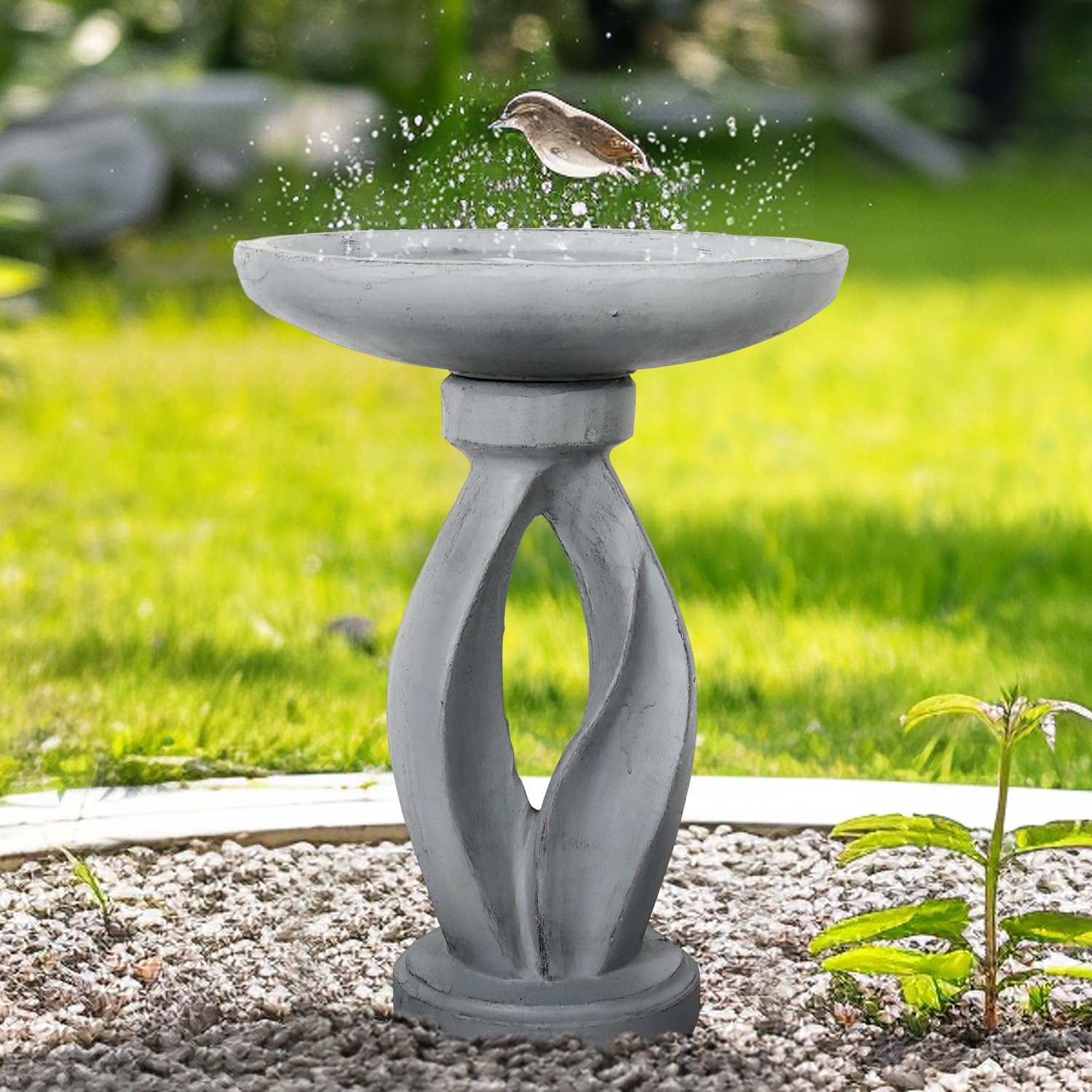 SunJet 21.8 Inch Modern Concrete Bird Bath - Sleek Minimalist Design, Sturdy & Elegant Garden Decor for Patio, Yard & Lawn | Attracts Birds & Enhances Outdoor Spaces